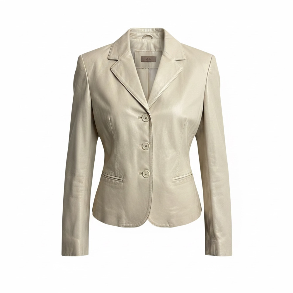 i.e. Women's Cream Leather Button Blazer Jacket Size M